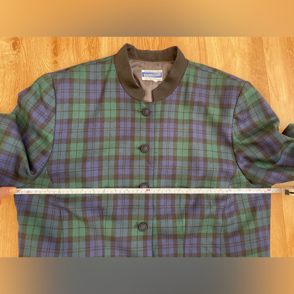 Vintage Pendleton 100% wool blazer blue green plaid black trim classic preppy - Picture 2 of 8